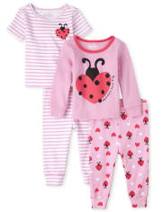 Baby And Toddler Girls Lady Bug Snug Fit Cotton Pajamas 2-Pack
