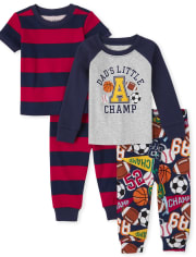 Baby And Toddler Boys Sports Snug Fit Cotton Pajamas 2-Pack