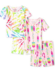 Baby And Toddler Girls Tie Dye Snug Fit Cotton Pajamas 2-Pack
