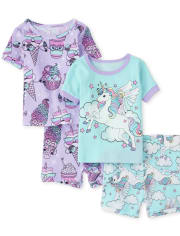 Baby And Toddler Girls Unicorn Squishies Snug Fit Cotton Pajamas 2-Pack