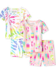 Ensemble de 2 pyjamas en coton ajustés tie-dye pour bébés et petites filles