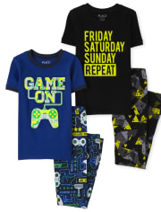 Boys Glow Video Game Weekend Snug Fit Cotton Pajamas 2-Pack