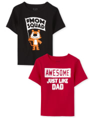 Paquete de 2 camisetas con estampado de mamá y papá para bebés y niños pequeños