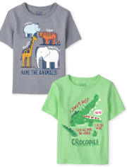 Paquete de 2 camisetas con estampado de animales para bebés y niños pequeños