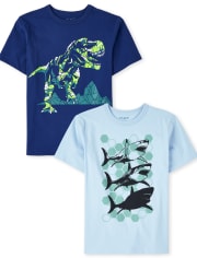 Boys Dino Shark Graphic Tee 2-Pack