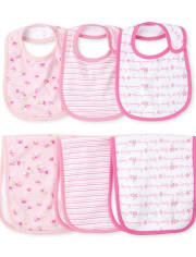 Baby Girls Rose Bib And Burp Cloth 6-Piece Set