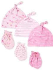 Baby Girls Rose Knotted Hat And Mittens 6-Piece Set
