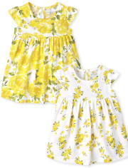 Baby Girls Floral Bodysuit Dress 2-Pack
