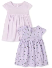 Baby Girls Floral Striped Bodysuit Dress 2-Pack