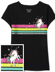 Girls Unicorn Striped Graphic Tee