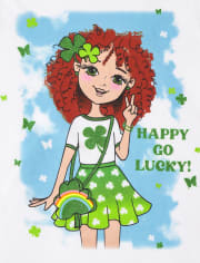 Girls St. Patrick's Day Happy Go Lucky Graphic Tee