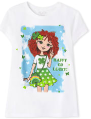 Girls St. Patrick's Day Happy Go Lucky Graphic Tee