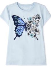 Camiseta azul con estampado de flores y nudo para niña – Cielito