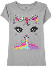 Girls Rainbow Cat Graphic Tee
