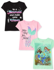Paquete de 3 camisetas con gráfico de sirena para niñas