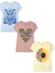 Pack de 3 camisetas con gráfico de tendencia para niñas