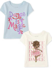 Paquete de 2 camisetas con gráfico de baile para niñas pequeñas y bebés