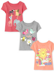 Baby And Toddler Girls Animals Graphic Tee 3-Pack