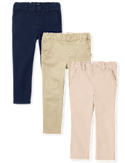 Toddler Girls Uniform Ruffle Stretch Skinny Chino Pants 3-Pack