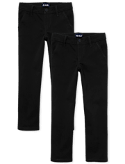 Paquete de 2 pantalones chinos ajustados elásticos uniformes para niñas - Slim