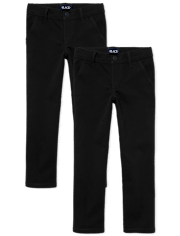 Paquete de 2 pantalones chinos ajustados elásticos uniformes para niñas - Plus