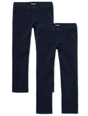Girls Uniform Stretch Bootcut Chino Pants 2-Pack