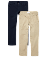 Pack de 2 pantalones chinos Bootcut elásticos uniformes para niña - Estrecho