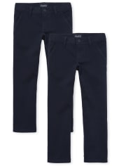 Girls Uniform Plus Stretch Bootcut Chino Pants 2-Pack