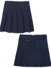 Girls Uniform Stretch Pleated Skort And Uniform Stretch Button Skort 2-Pack