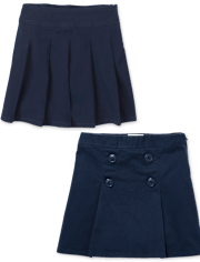 Girls Uniform Pleated Button Skort 2-Pack