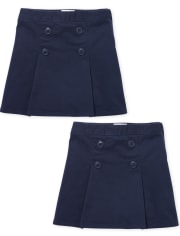 Girls Uniform Plus Pleated Button Skort 2-Pack