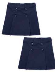 Girls Uniform Stretch Button Skort 2-Pack - Plus