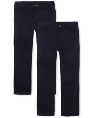 Pantalones chinos rectos elásticos uniformes para niños, paquete de 2