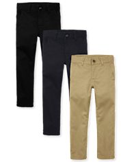 Pantalones chinos ajustados de uniforme para niños, paquete de 3