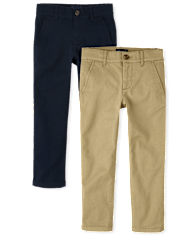 Boys Uniform Stretch Straight Chino Pants 2-Pack