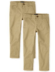Pantalones chinos ajustados elásticos uniformes para niños, paquete de 2