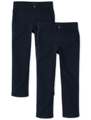 Pantalones chinos ajustados elásticos uniformes para niños, paquete de 2