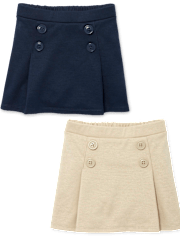 Lot de 2 jupes-shorts plissées en tricot ponte avec boutons pour petites filles
