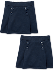 Toddler Girls Uniform Pleated Ponte Knit Button Skort 2-Pack
