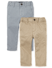 Pantalones chinos ajustados elásticos de uniforme para bebés y niños pequeños, paquete de 2