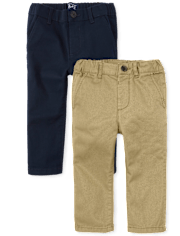 Pantalones chinos ajustados elásticos de uniforme para bebés y niños pequeños, paquete de 2