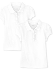 Girls Uniform Ruffle Pique Polo 2-Pack - Plus
