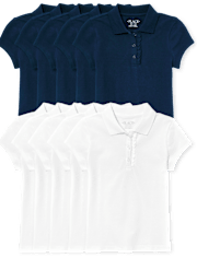 Polo de piqué con volantes de uniforme para niñas, paquete de 10