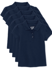 Toddler Girls Uniform Ruffle Pique Polo 5-Pack