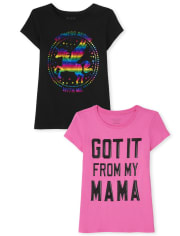Paquete de 2 camisetas con gráfico Unicorn Mama para niñas