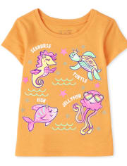 Camiseta con gráfico de animales marinos para bebés y niñas pequeñas
