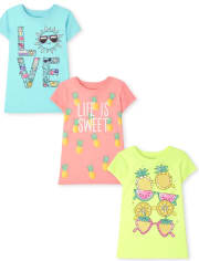 The Childrens Place Girls Short Sleeve Graphic T-Shirt 3-Pack