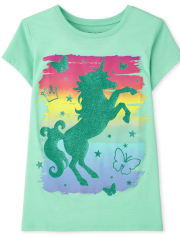 T-shirt graphique licorne arc-en-ciel pour fille