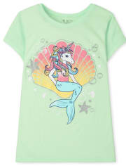 Camiseta con estampado de unicornio y sirena para niñas