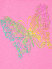 Camiseta con gráfico de mariposa arcoíris para niñas